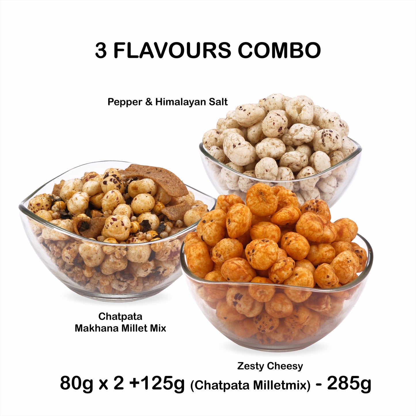 Himalayan Salt & Pepper, Zesty cheesy , Chatpata Makhana Millet Mix (PACK of 3)