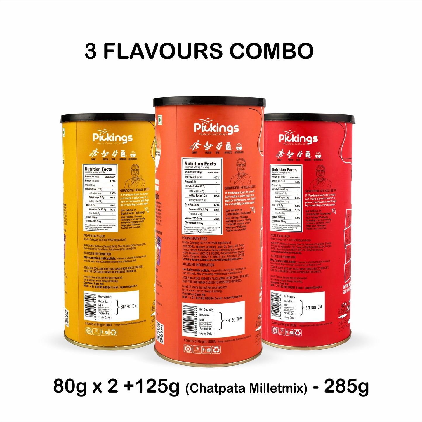 Tomato Mexicana, Pineapple & Cheese, Chatpata Makhana Millet Mix (PACK of 3)