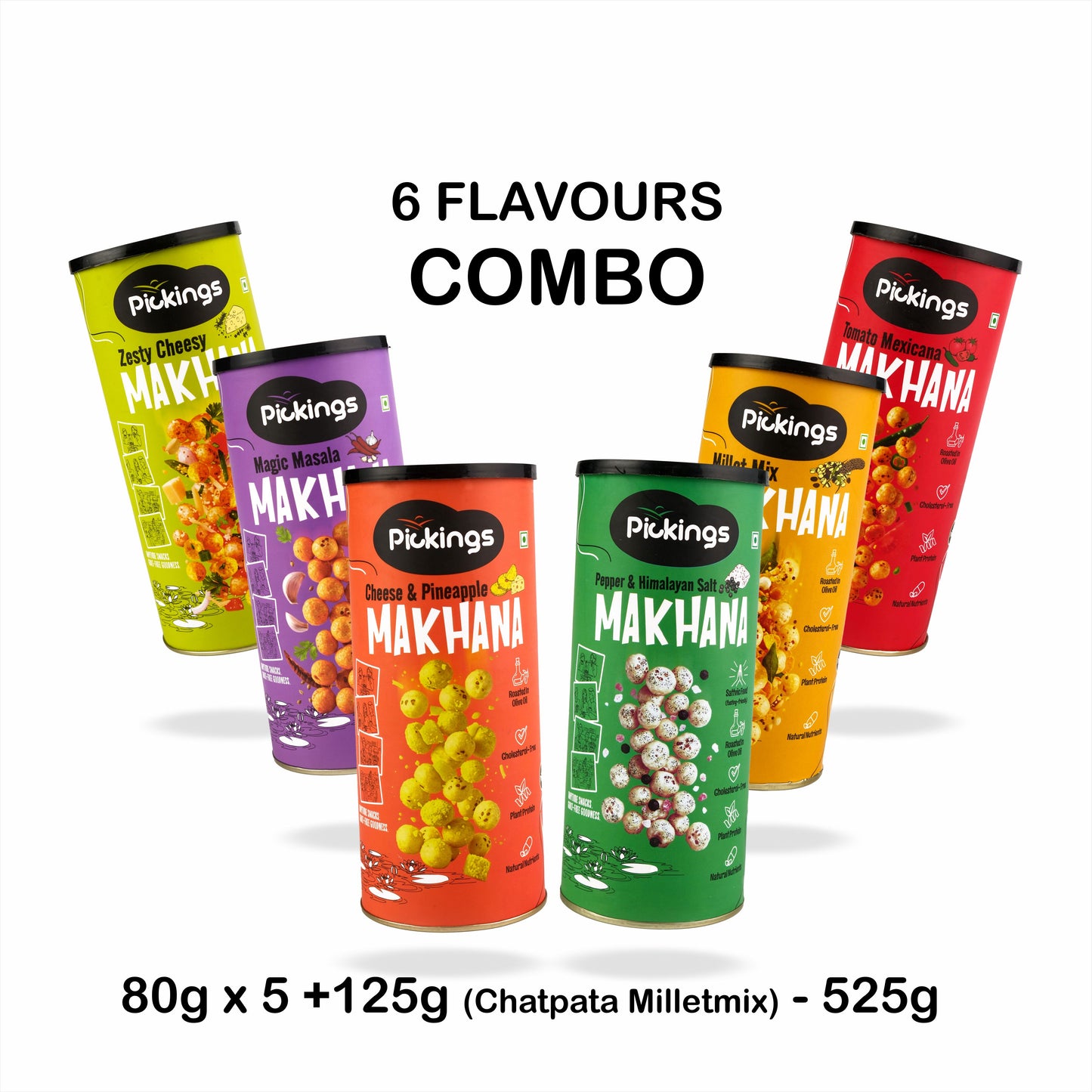 Pineapple & Cheese, Zesty cheesy, Magic Masala, Chatpata Makhana Millet Mix,  Himalayan Salt & Pepper, Tomato Mexicana (PACK of 6)