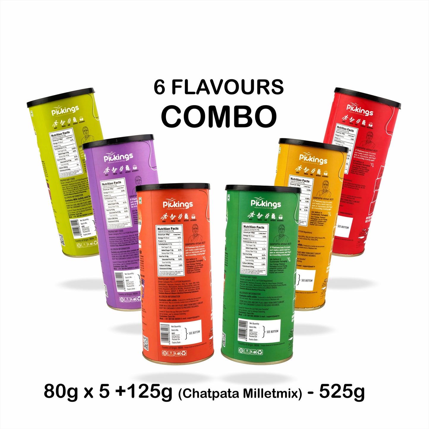 Pineapple & Cheese, Zesty cheesy, Magic Masala, Chatpata Makhana Millet Mix,  Himalayan Salt & Pepper, Tomato Mexicana (PACK of 6)