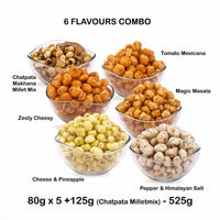 Pineapple & Cheese, Zesty cheesy, Magic Masala, Chatpata Makhana Millet Mix,  Himalayan Salt & Pepper, Tomato Mexicana (PACK of 6)